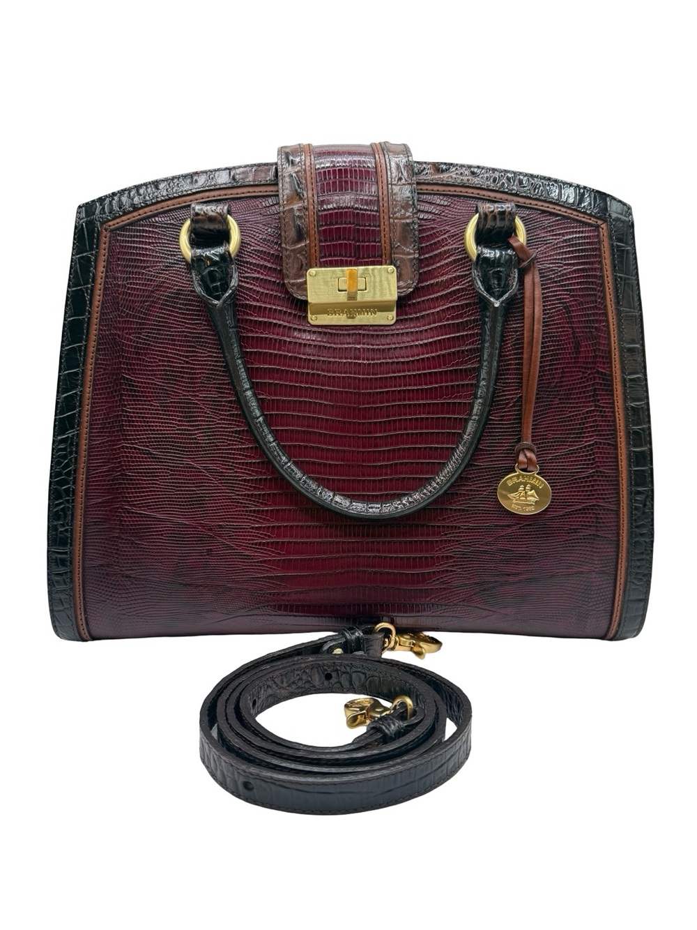 Brahmin Oxford Satchel in Oxblood Tri-Texture